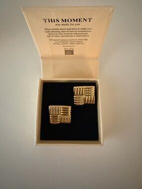 Gold Textured Square Statement Earrings.